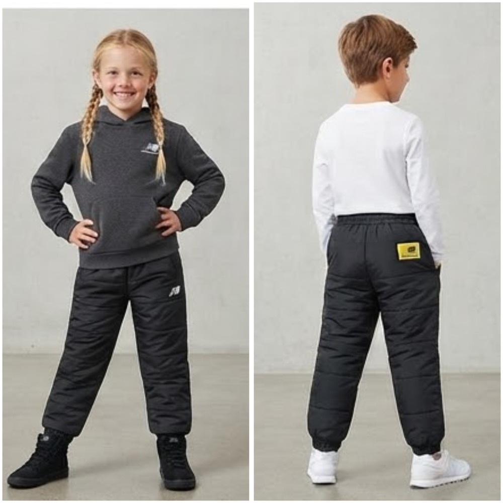 New Balance Kids Puffer Joggers Black Quilted Winter Pants Size 120 5-6 Years